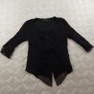 Pretty Angel Sheer Embellished Blouse Womens XL Black Y2K Witchy Whimsigoth